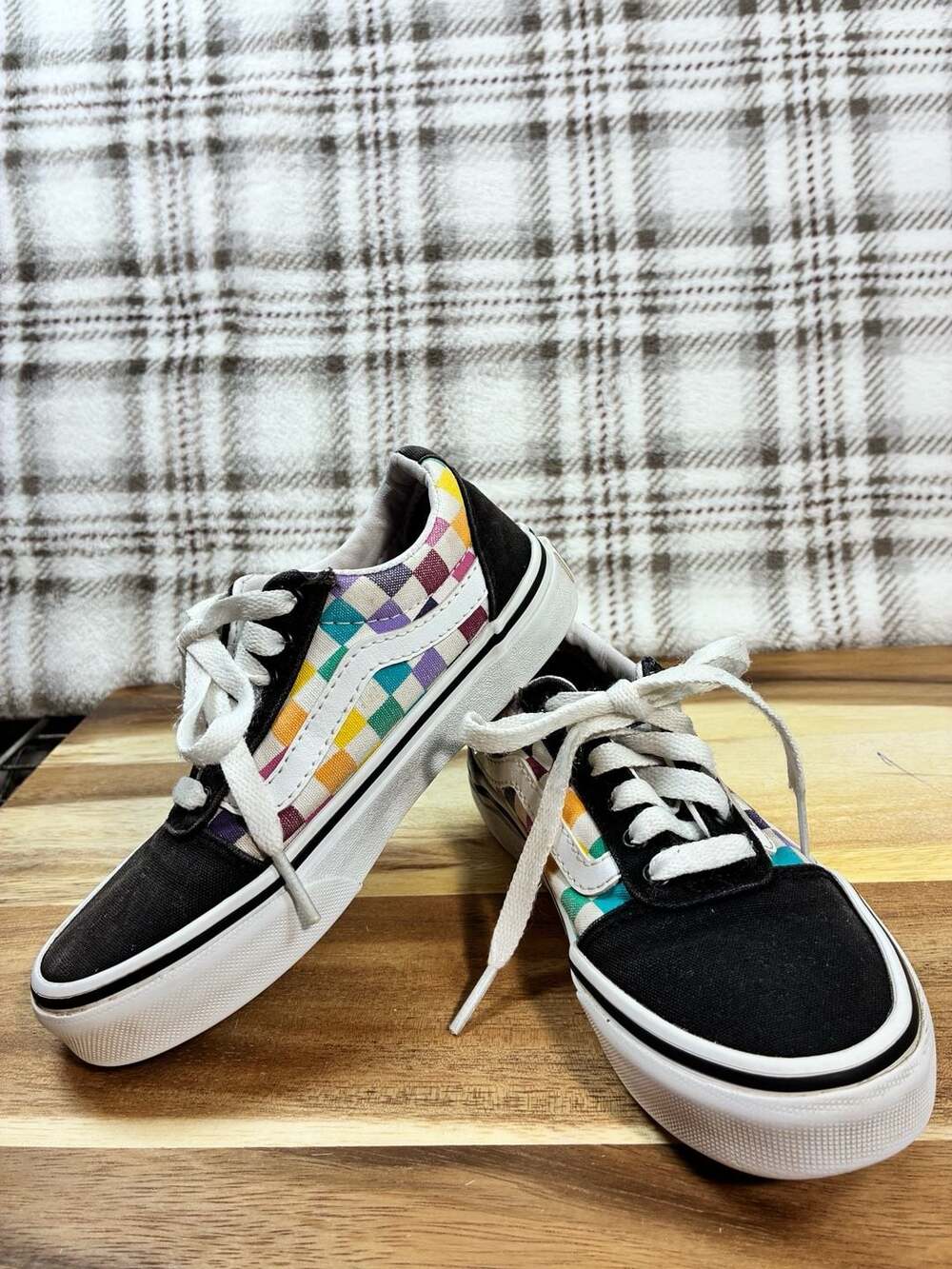 Vans Old Skool Multi-Color Checkerboard Sneakers, Kids Size 12